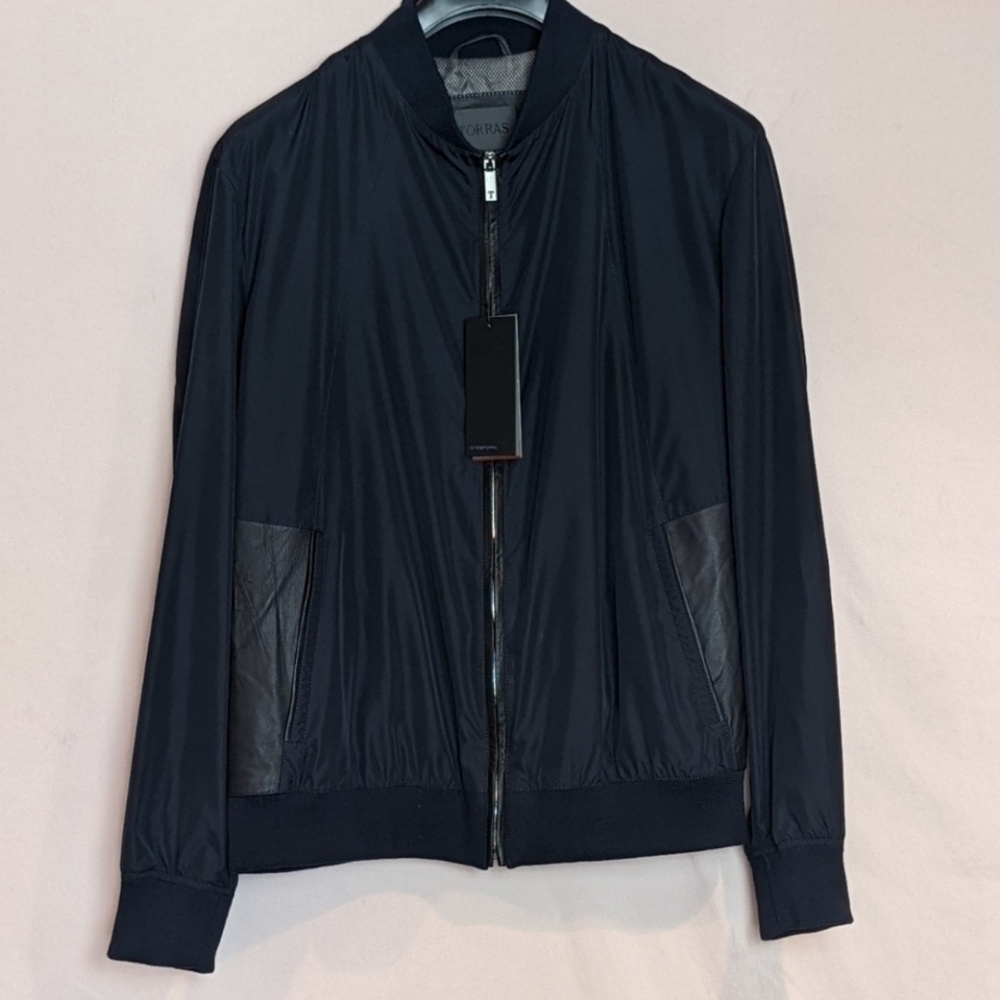 Torras Blue Mesh Lined Jacket with Lambskin Leather Trim size 46